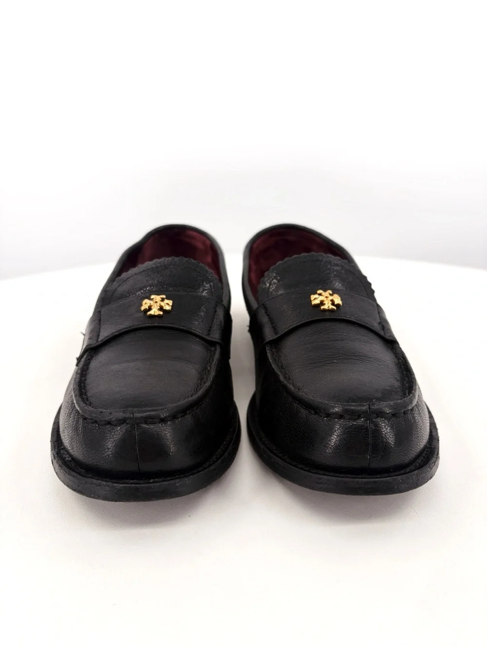 TORY BURCH Classic Loafers Black Leather Gold Double T 6.5